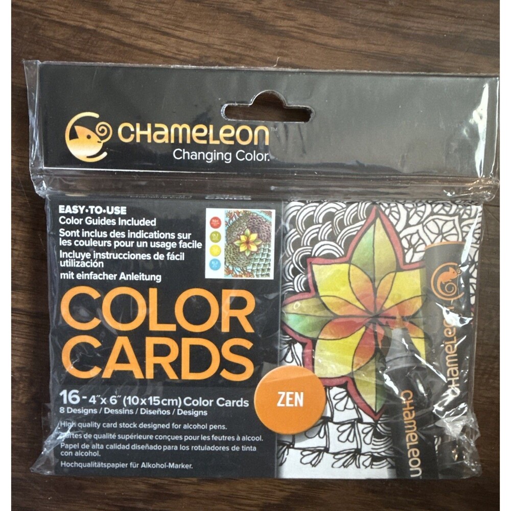 Chameleon Color Cards 4”x6” Zen Zentangle 16 Count 8 Designs Raised Ink Guide